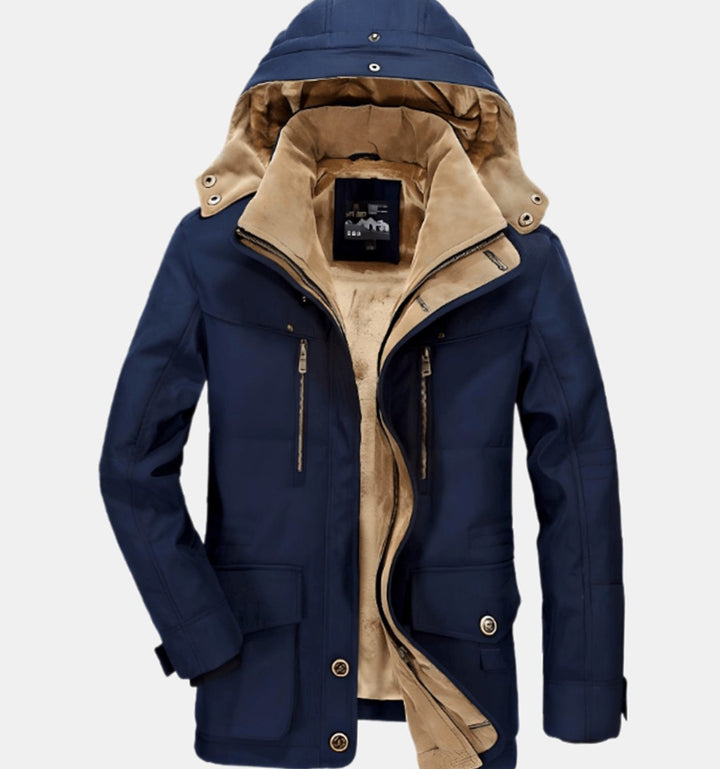 Heren Fleece Gevoerde Winterjas met Afneembare Capuchon - Blauw