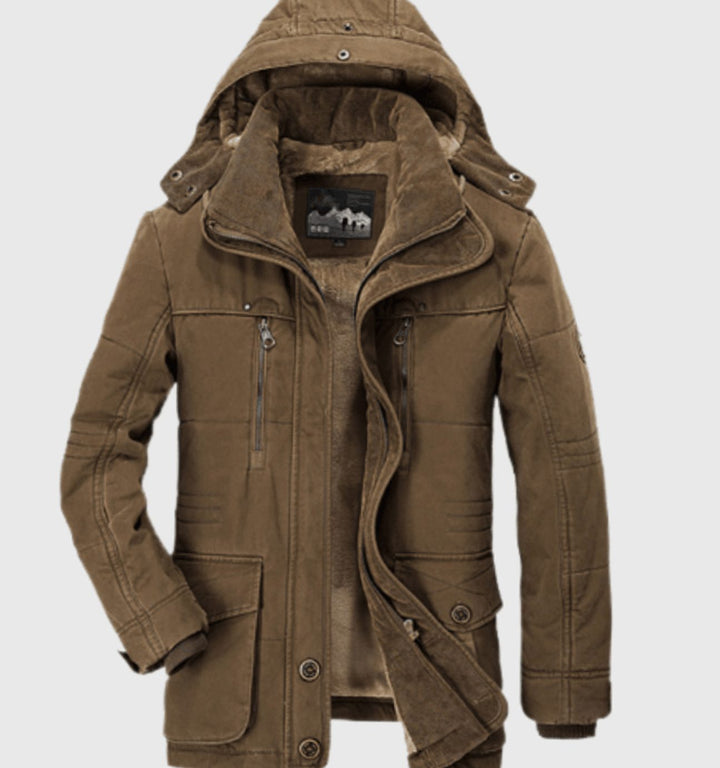 Heren Fleece Gevoerde Winterjas met Afneembare Capuchon - Donkerbruin