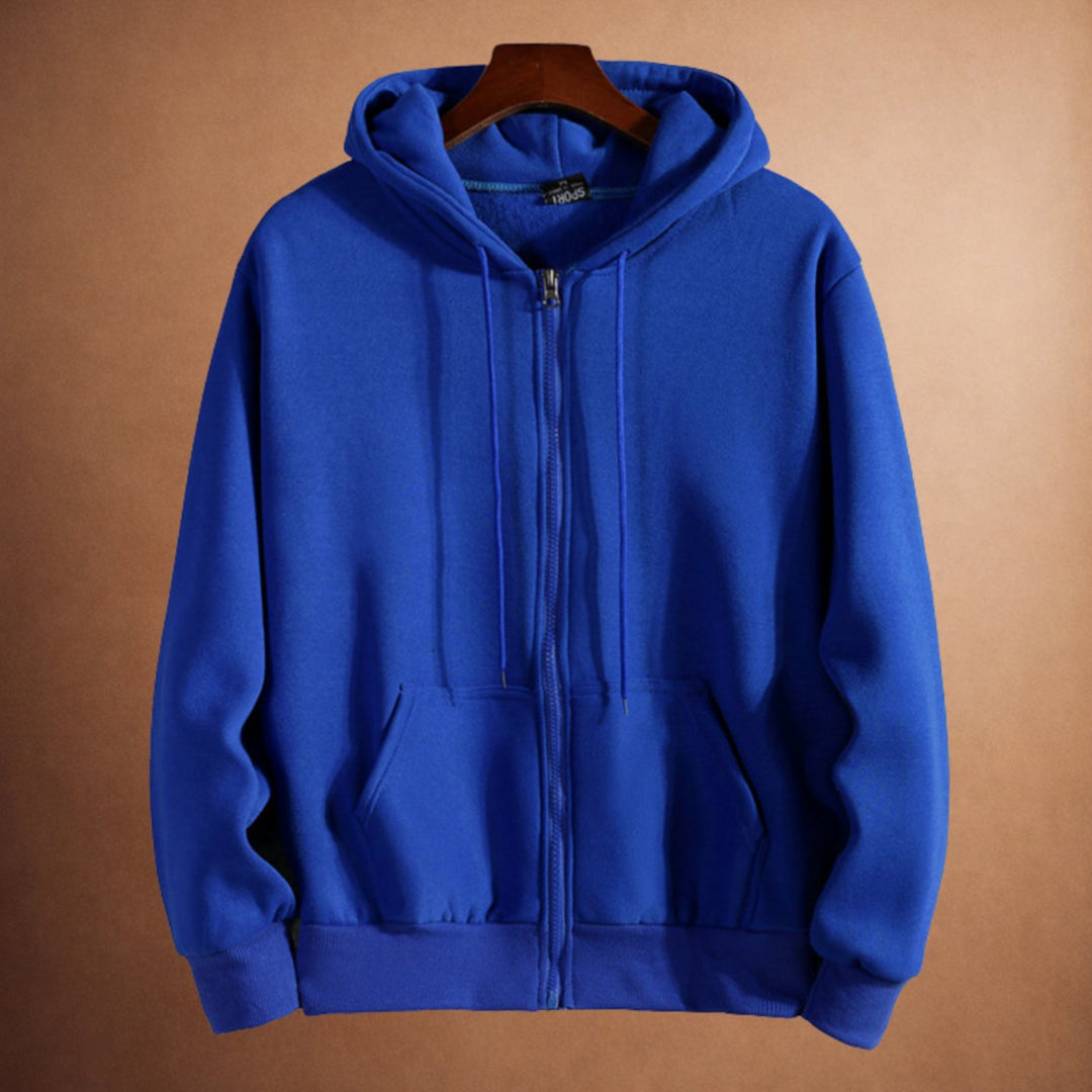 Heren Fleece-Gevoerde Zip-Up Hoodie met Kangoeroe Zakken - Blauw
