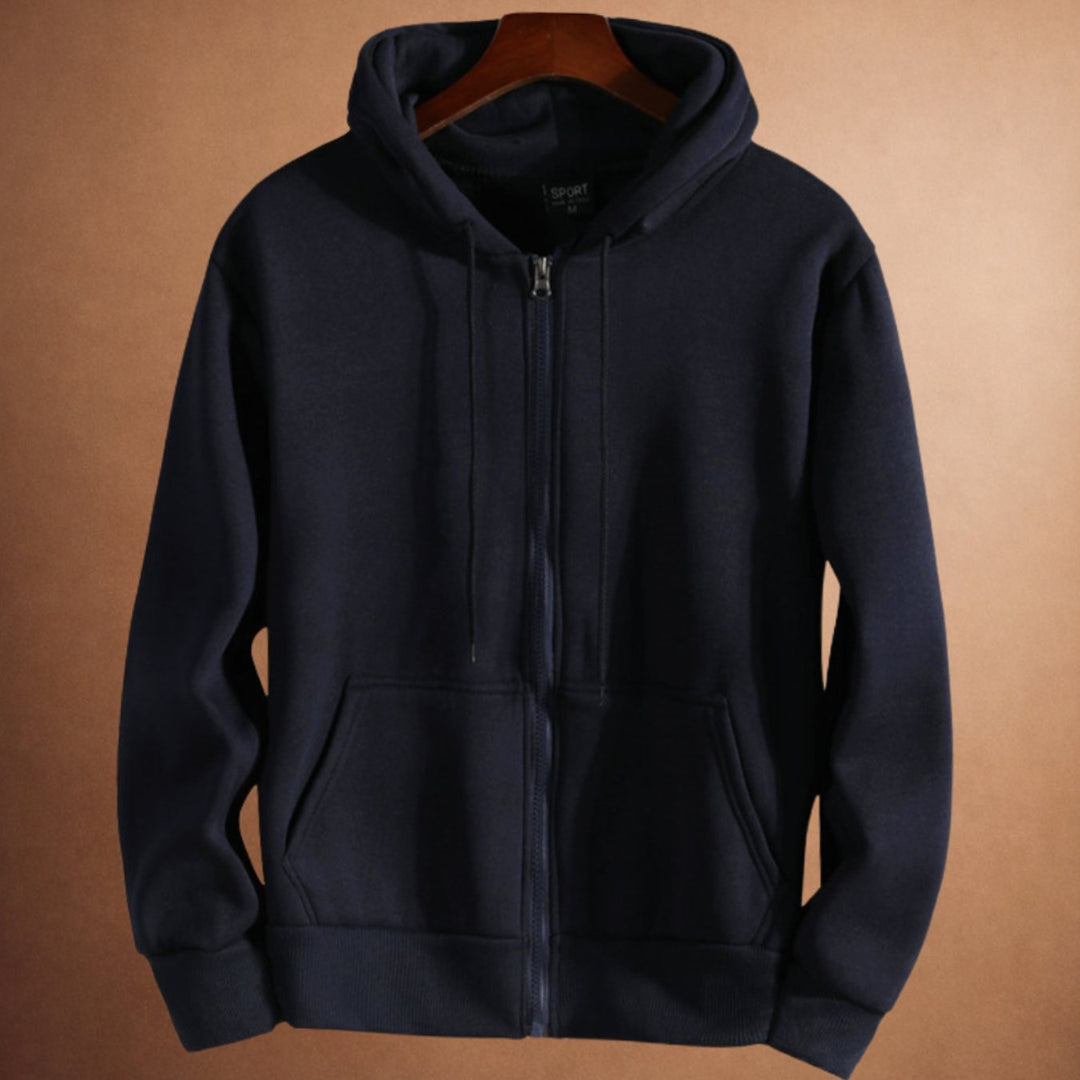 Heren Fleece-Gevoerde Zip-Up Hoodie met Kangoeroe Zakken - Marineblauw