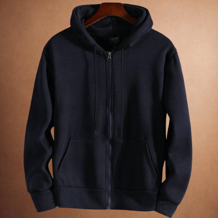 Heren Fleece-Gevoerde Zip-Up Hoodie met Kangoeroe Zakken - Marineblauw