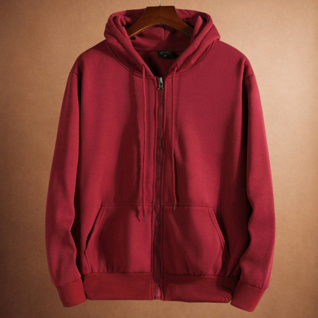 Heren Fleece-Gevoerde Zip-Up Hoodie met Kangoeroe Zakken - Bordeaux