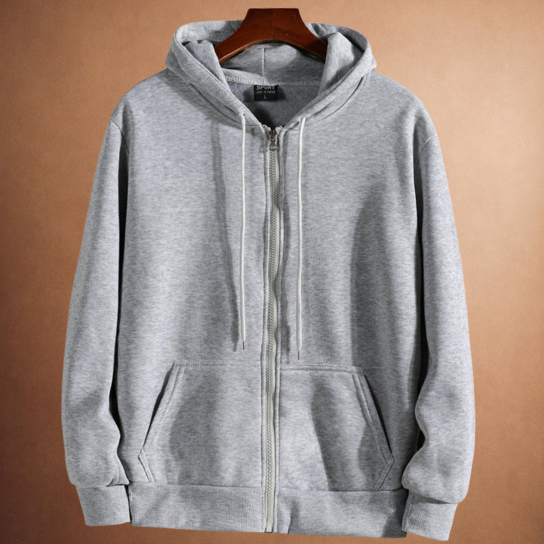 Heren Fleece-Gevoerde Zip-Up Hoodie met Kangoeroe Zakken - Grijs