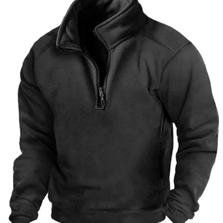 Heren Fleece Quarter-Zip Pullover met Staande Kraag - Zwart