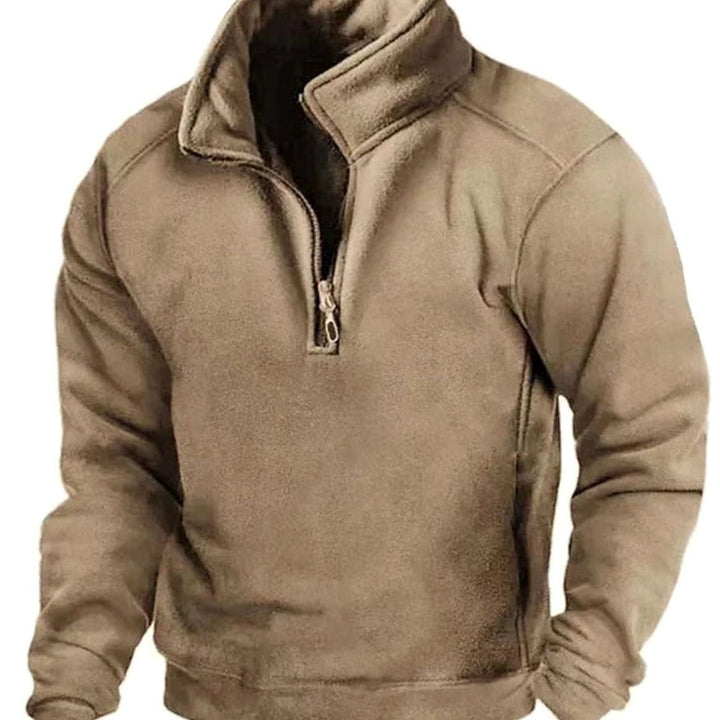 Heren Fleece Quarter-Zip Pullover met Staande Kraag - Khaki