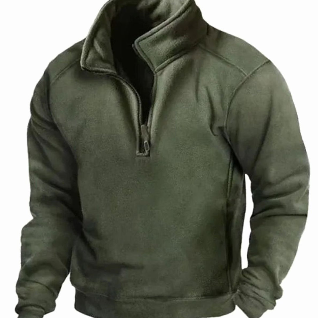 Heren Fleece Quarter-Zip Pullover met Staande Kraag - Groen