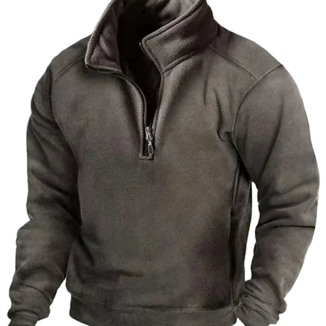 Heren Fleece Quarter-Zip Pullover met Staande Kraag - Donkergrijs