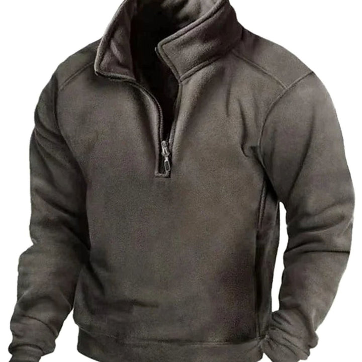 Heren Fleece Quarter-Zip Pullover met Staande Kraag - Donkergrijs