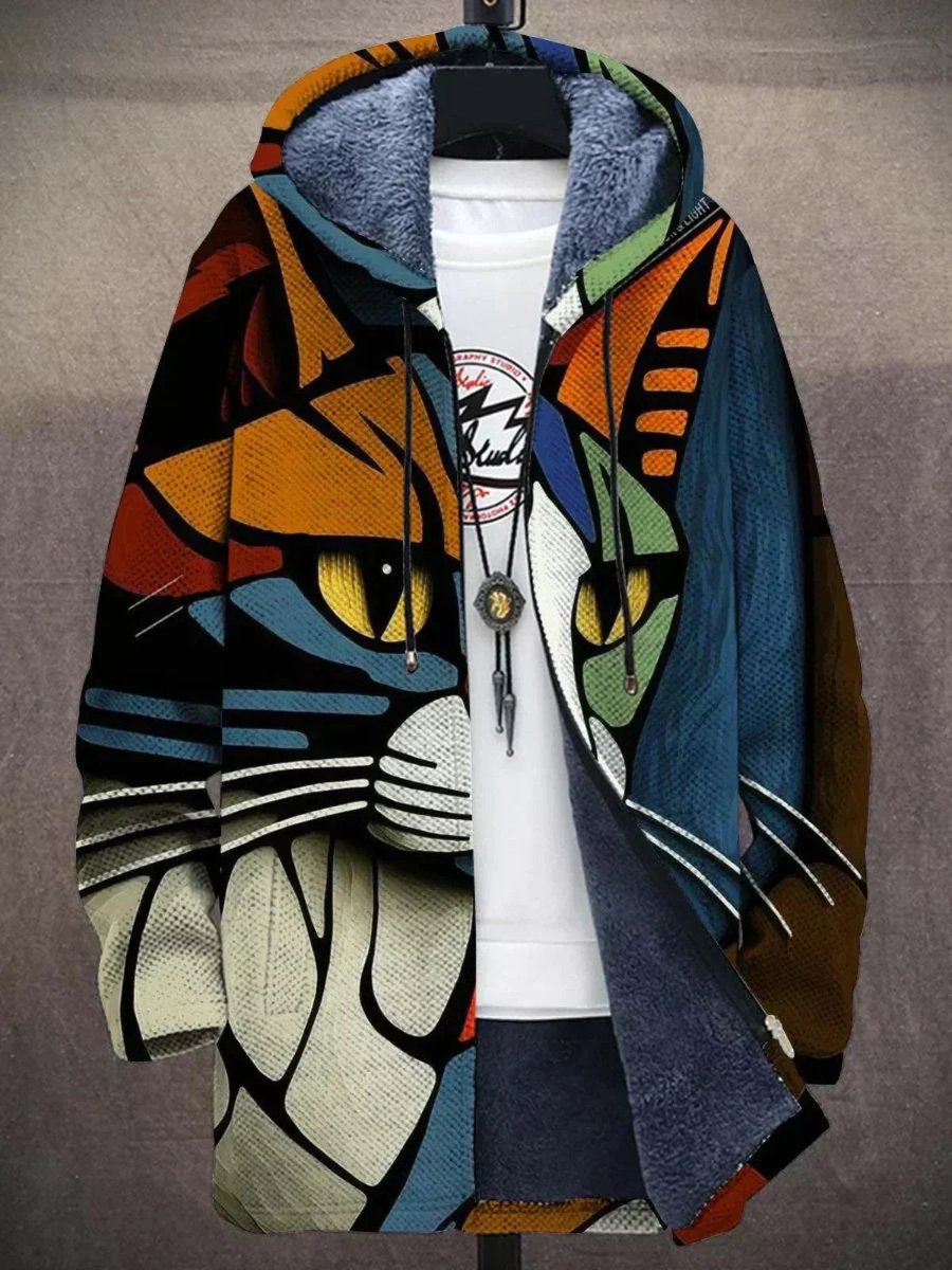 Heren Fleece Zip-Up Mens Cardigan Kunstprint Hoodie - Kat