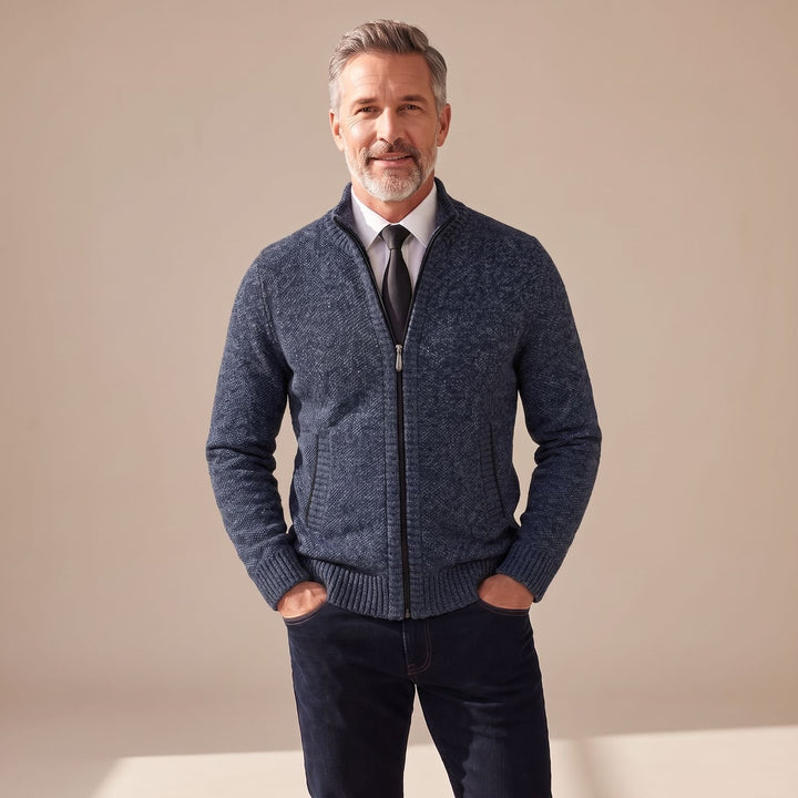 Heren Gebreid Vest met Rits en Staande Kraag - Blauw