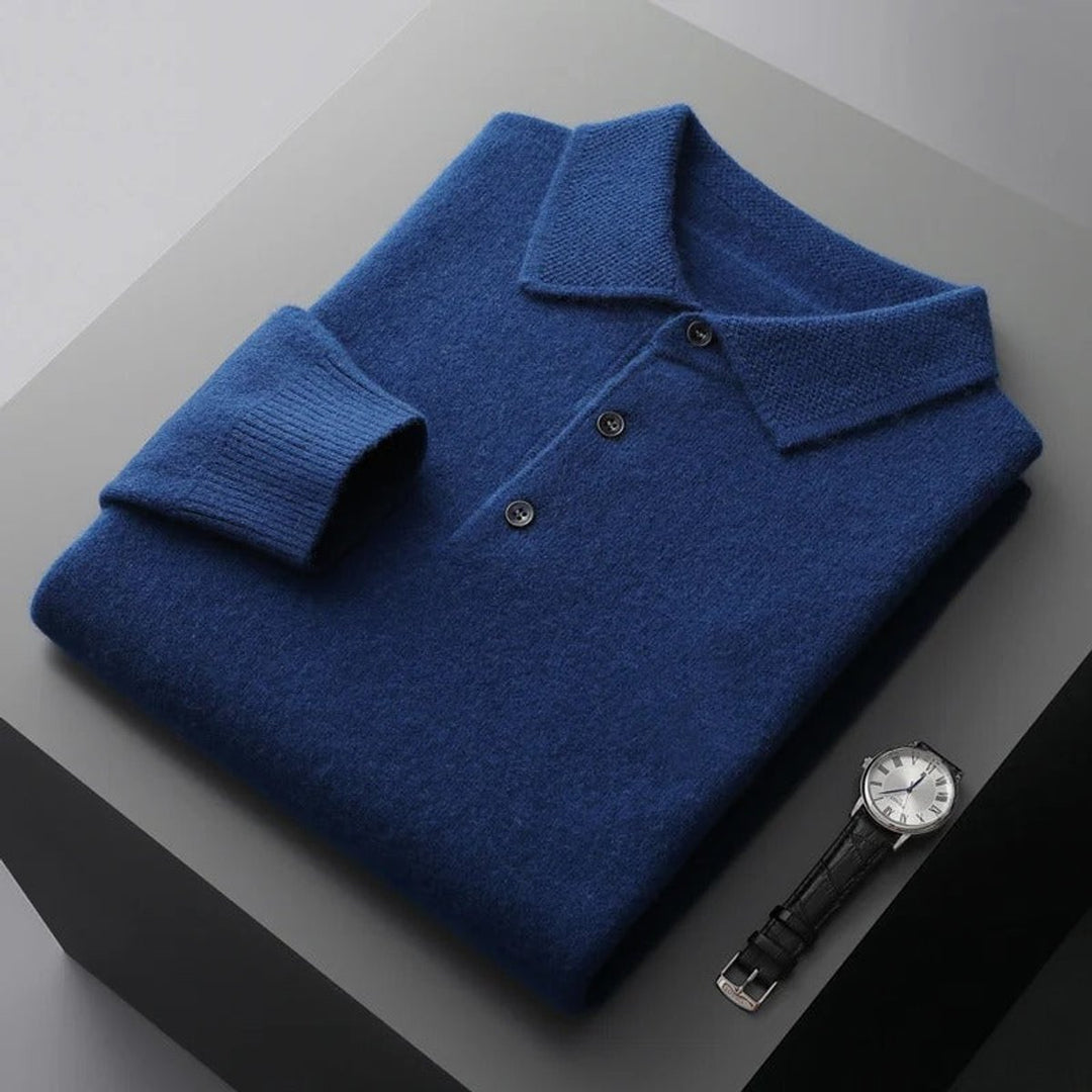 Heren Gebreide Cashmere Polo Pullover Langarm Business Trui - Donkerblauw