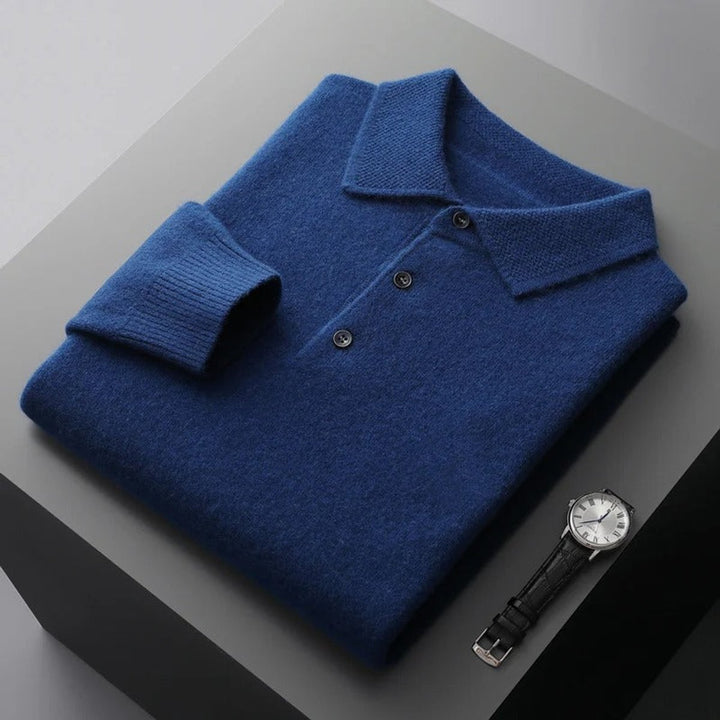 Heren Gebreide Cashmere Polo Pullover Langarm Business Trui - Donkerblauw