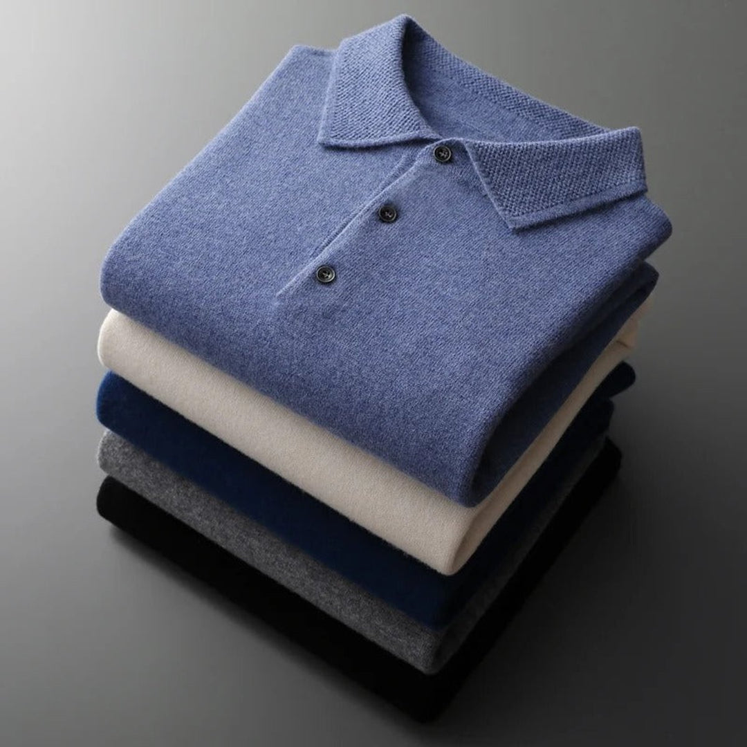 Heren Gebreide Cashmere Polo Pullover Langarm Business Trui