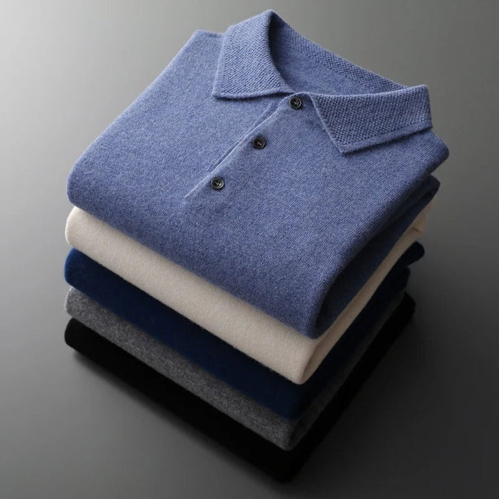 Heren Gebreide Cashmere Polo Pullover Langarm Business Trui