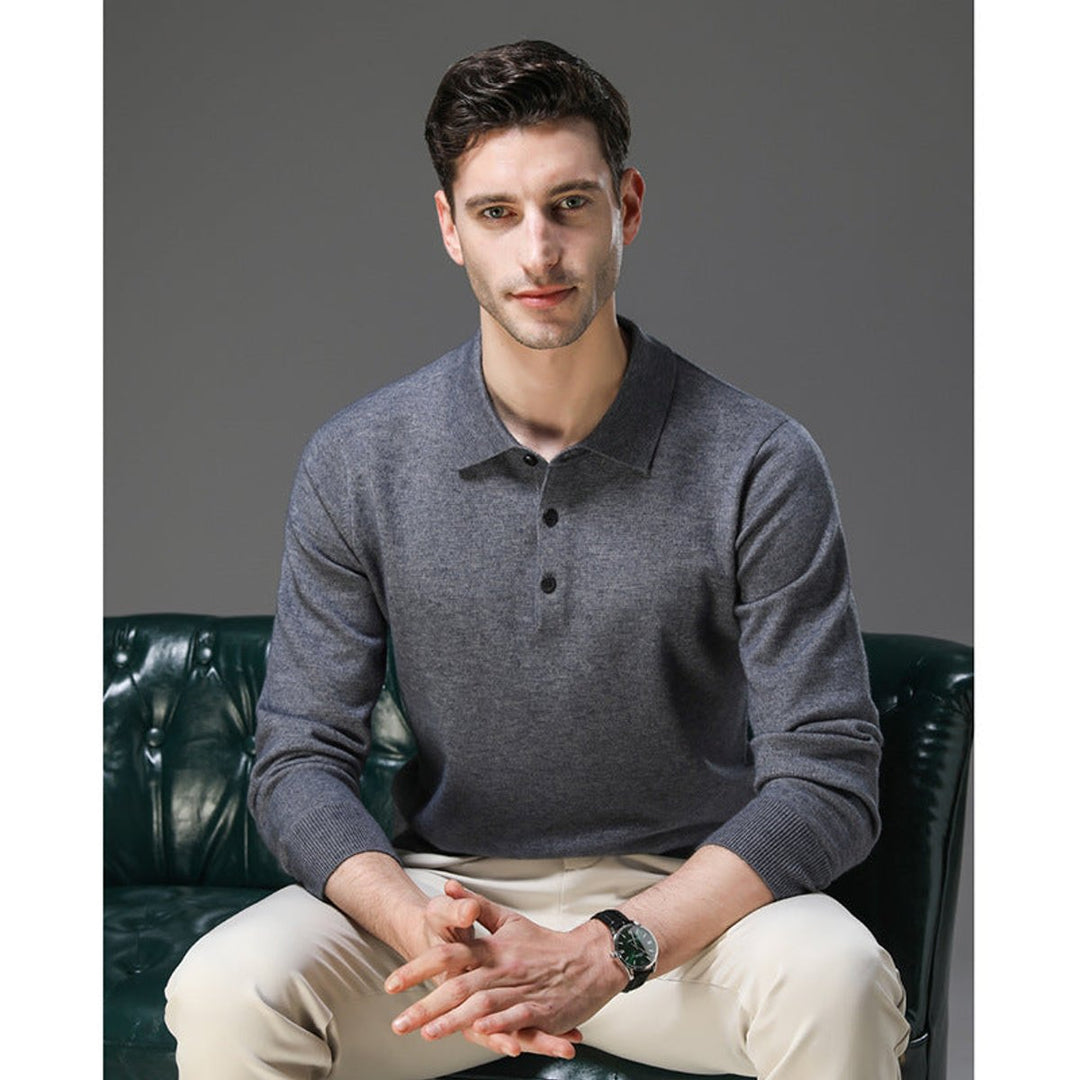 Heren Gebreide Cashmere Polo Pullover Langarm Business Trui
