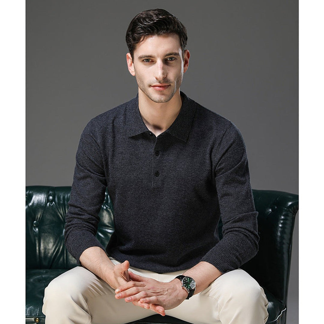 Heren Gebreide Cashmere Polo Pullover Langarm Business Trui