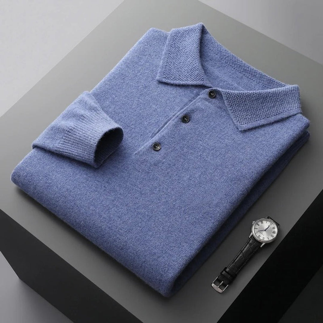 Heren Gebreide Cashmere Polo Pullover Langarm Business Trui - Blauw