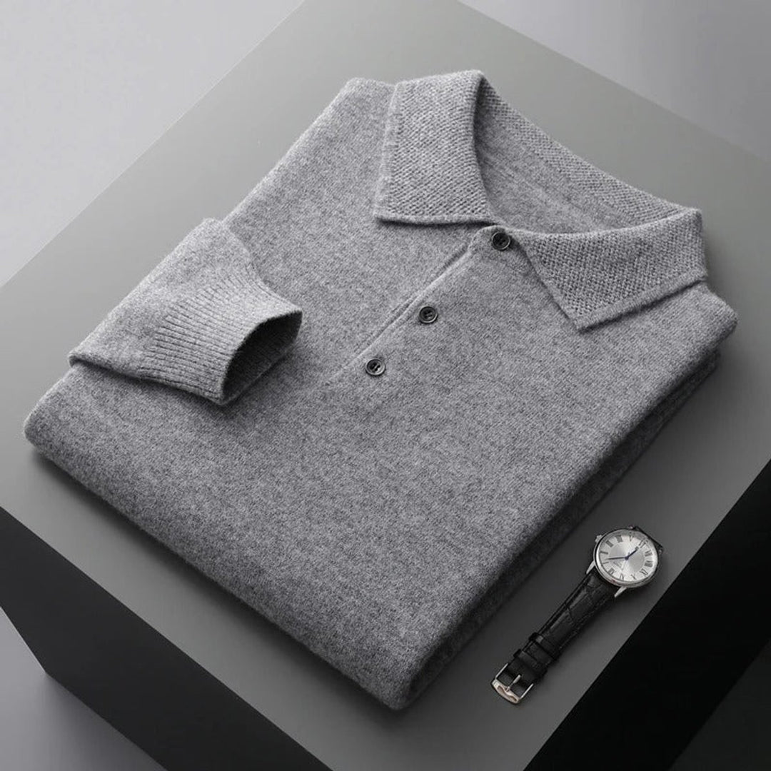 Heren Gebreide Cashmere Polo Pullover Langarm Business Trui - Grijs