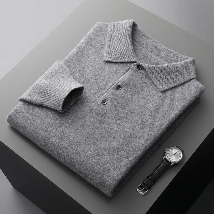 Heren Gebreide Cashmere Polo Pullover Langarm Business Trui - Grijs