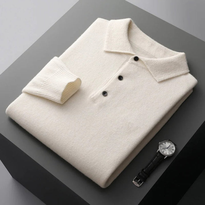 Heren Gebreide Cashmere Polo Pullover Langarm Business Trui - Wit