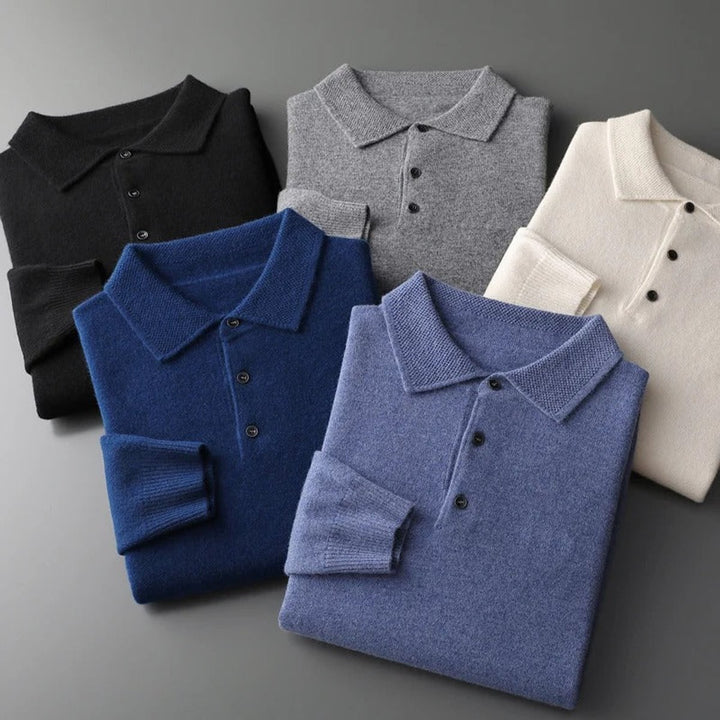 Heren Gebreide Cashmere Polo Pullover Langarm Business Trui