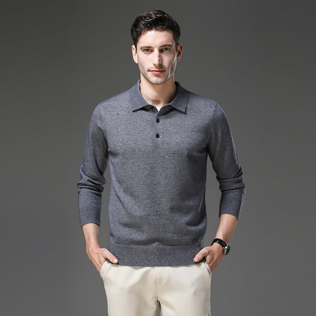Heren Gebreide Cashmere Polo Pullover Langarm Business Trui