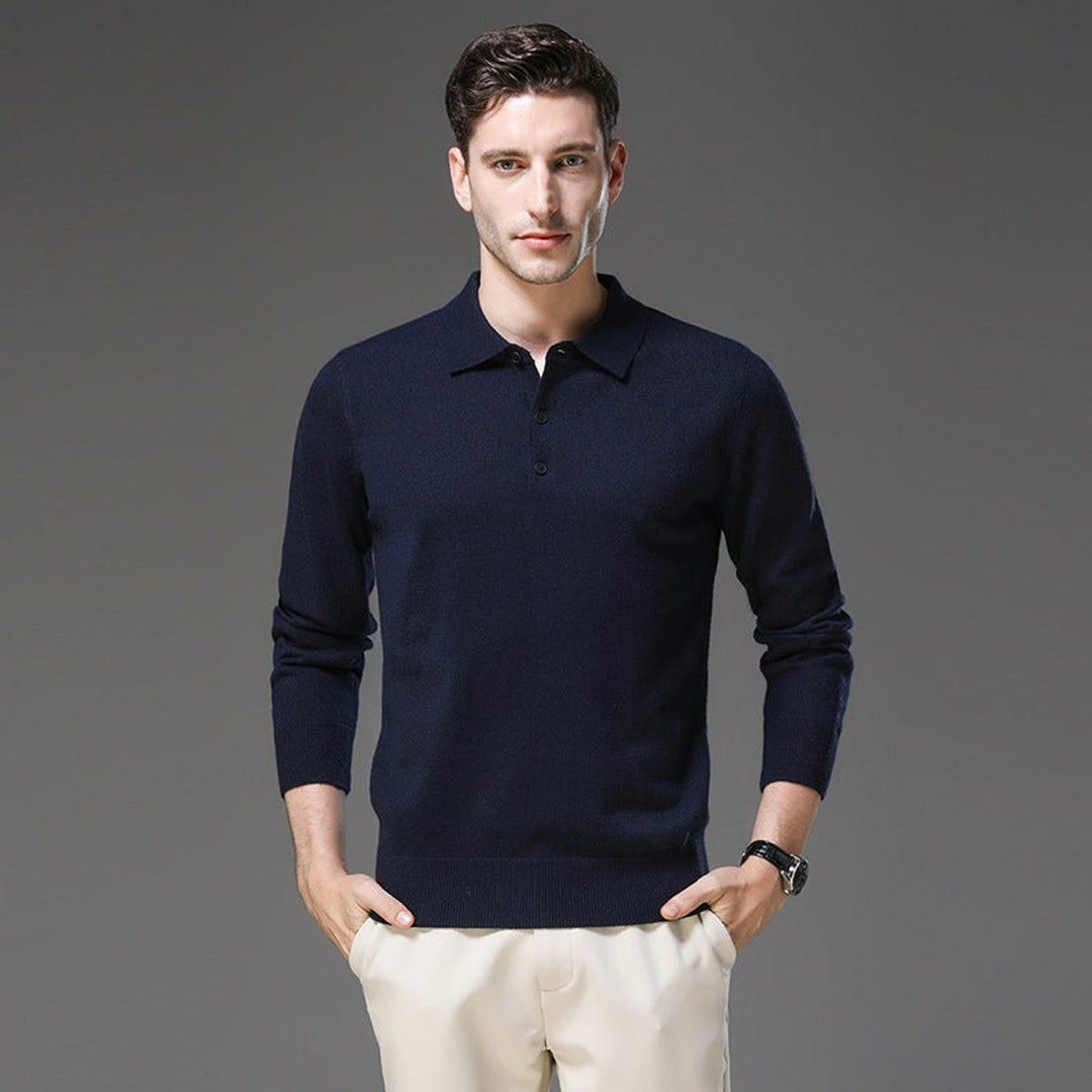Heren Gebreide Cashmere Polo Pullover Langarm Business Trui