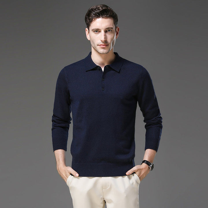 Heren Gebreide Cashmere Polo Pullover Langarm Business Trui