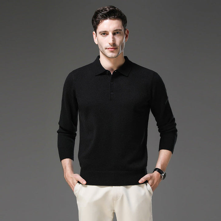 Heren Gebreide Cashmere Polo Pullover Langarm Business Trui
