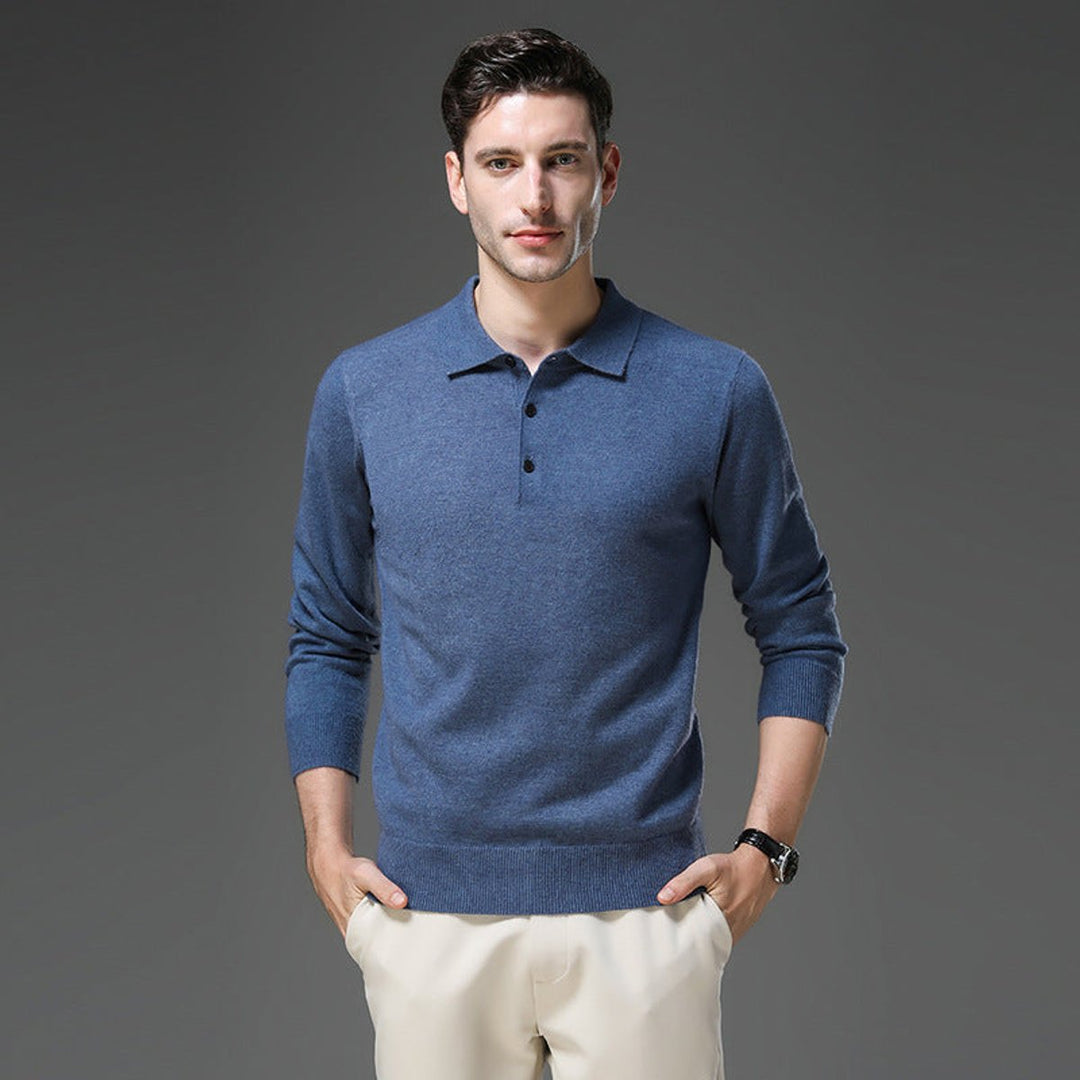 Heren Gebreide Cashmere Polo Pullover Langarm Business Trui