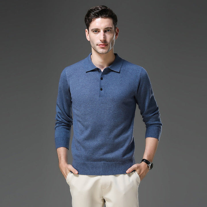 Heren Gebreide Cashmere Polo Pullover Langarm Business Trui
