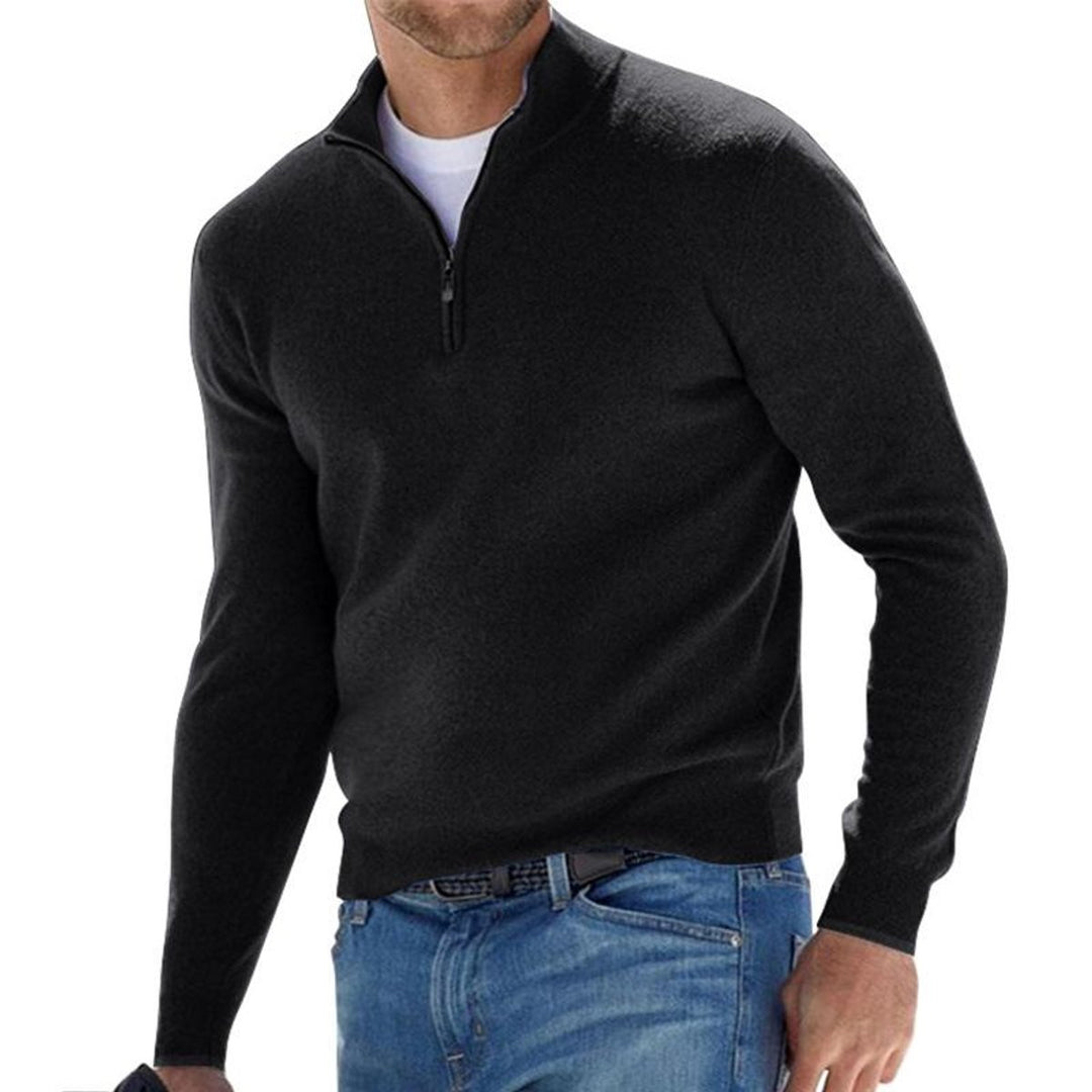 Heren Gebreide Quarter-Zip Pullover Sweater Casual Warm - Zwart