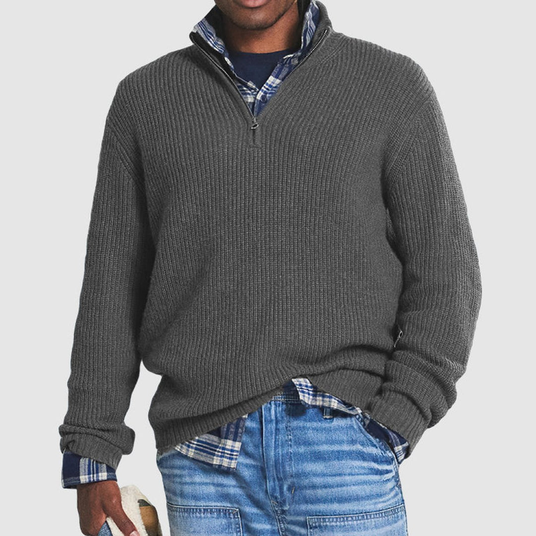 Heren Gebreide Quarter-Zip Pullover Sweater Ribgebreid - Grijs