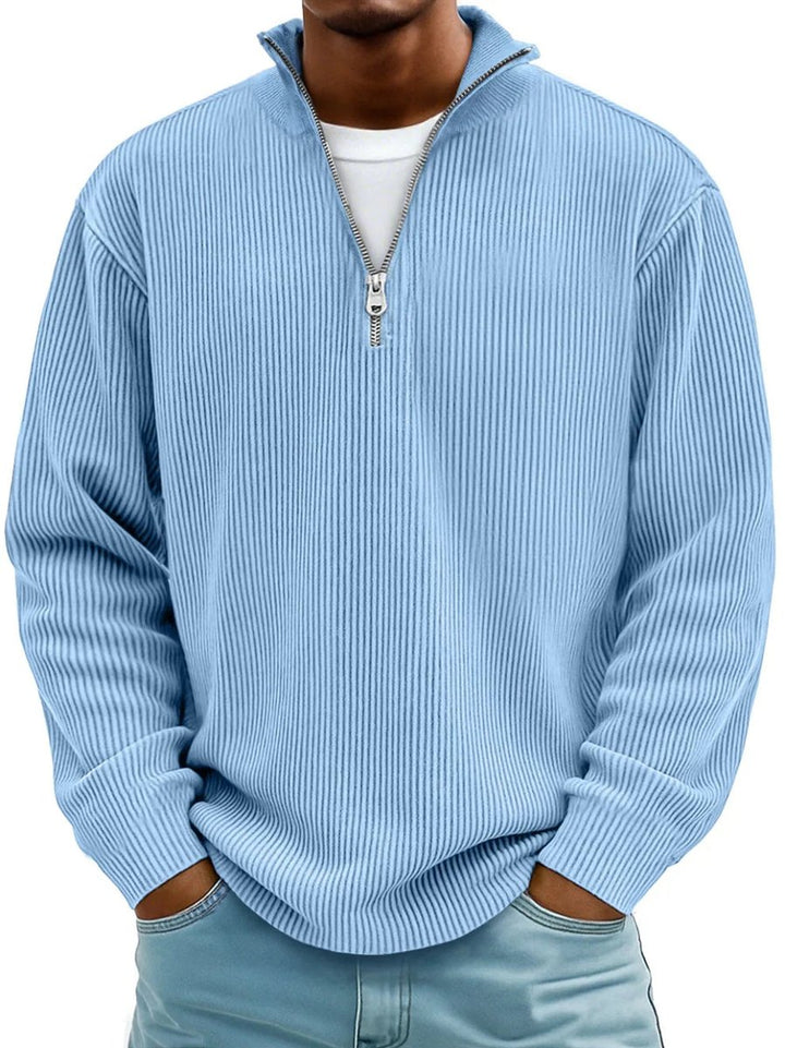 Heren Gebreide Quarter-Zip Pullover Trui Ribbel Sweatshirt - Blauw