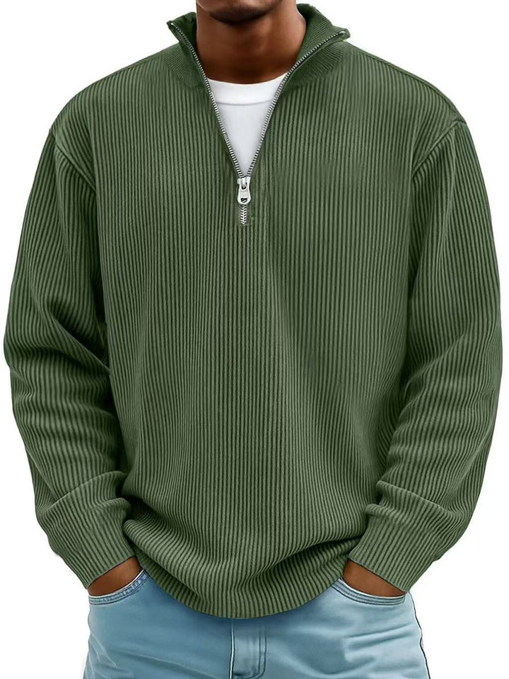 Heren Gebreide Quarter-Zip Pullover Trui Ribbel Sweatshirt - Olijfgroen