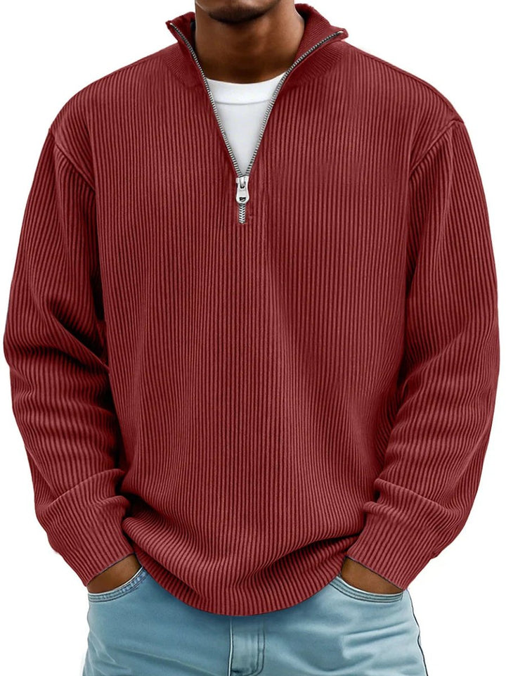 Heren Gebreide Quarter-Zip Pullover Trui Ribbel Sweatshirt - Rood