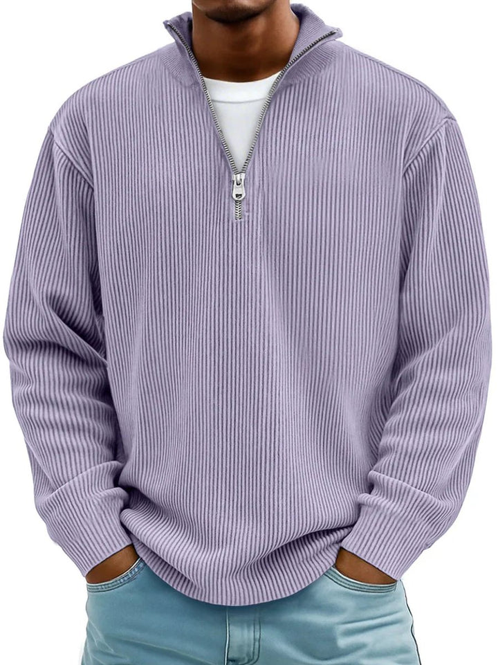Heren Gebreide Quarter-Zip Pullover Trui Ribbel Sweatshirt - Paars