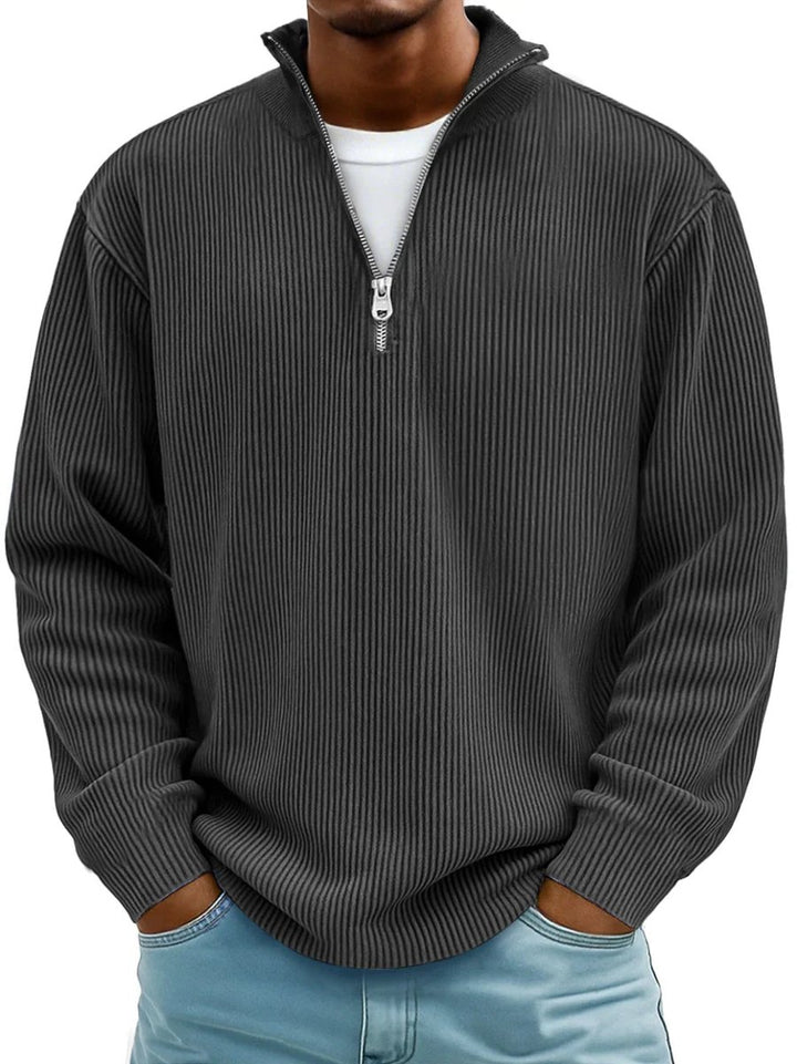 Heren Gebreide Quarter-Zip Pullover Trui Ribbel Sweatshirt - Zwart
