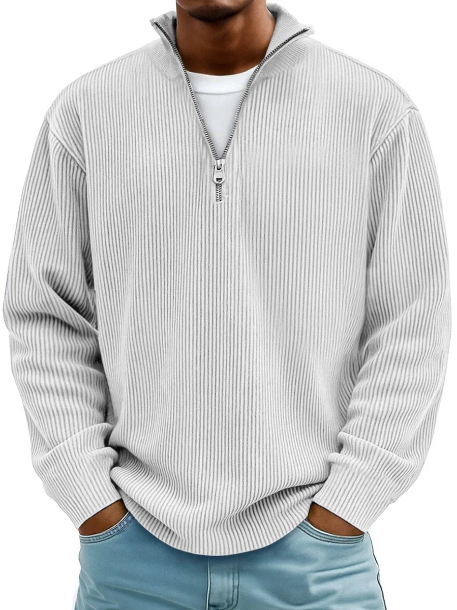Heren Gebreide Quarter-Zip Pullover Trui Ribbel Sweatshirt - Wit