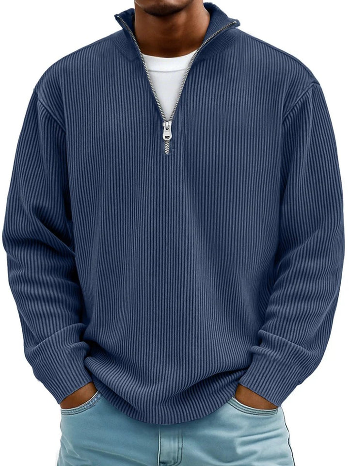 Heren Gebreide Quarter-Zip Pullover Trui Ribbel Sweatshirt - Marineblauw