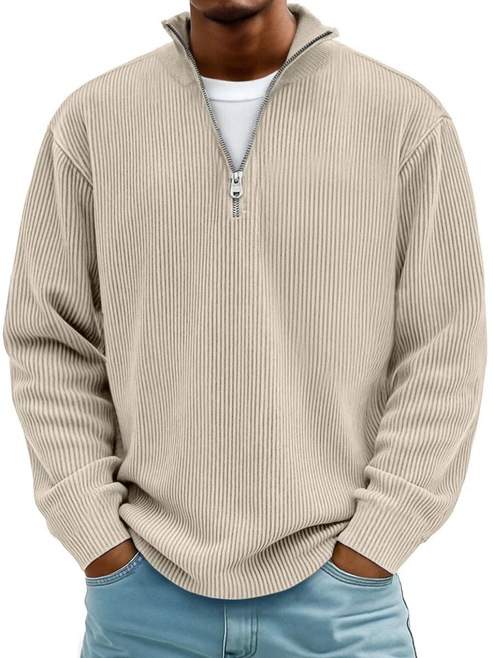 Heren Gebreide Quarter-Zip Pullover Trui Ribbel Sweatshirt - Khaki