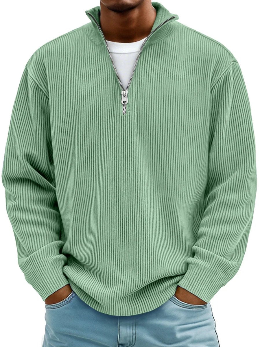 Heren Gebreide Quarter-Zip Pullover Trui Ribbel Sweatshirt - Groen