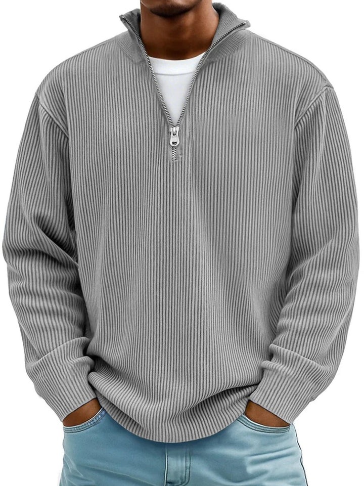 Heren Gebreide Quarter-Zip Pullover Trui Ribbel Sweatshirt - Grijs