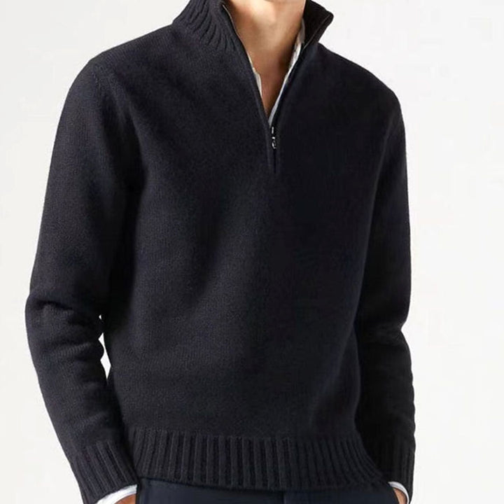 Heren Gebreide Quarter-Zip Trui met Staande Kraag - Zwart