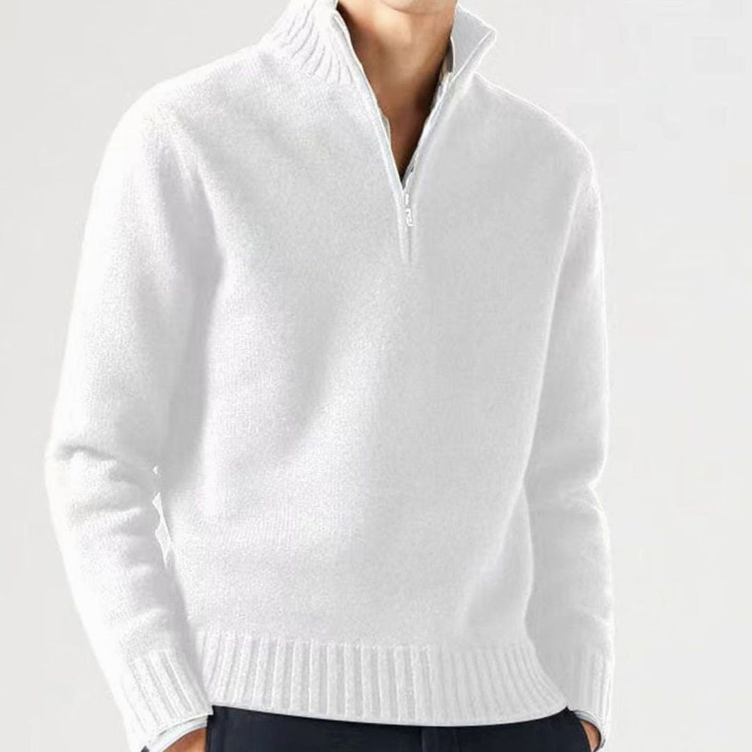 Heren Gebreide Quarter-Zip Trui met Staande Kraag - Wit