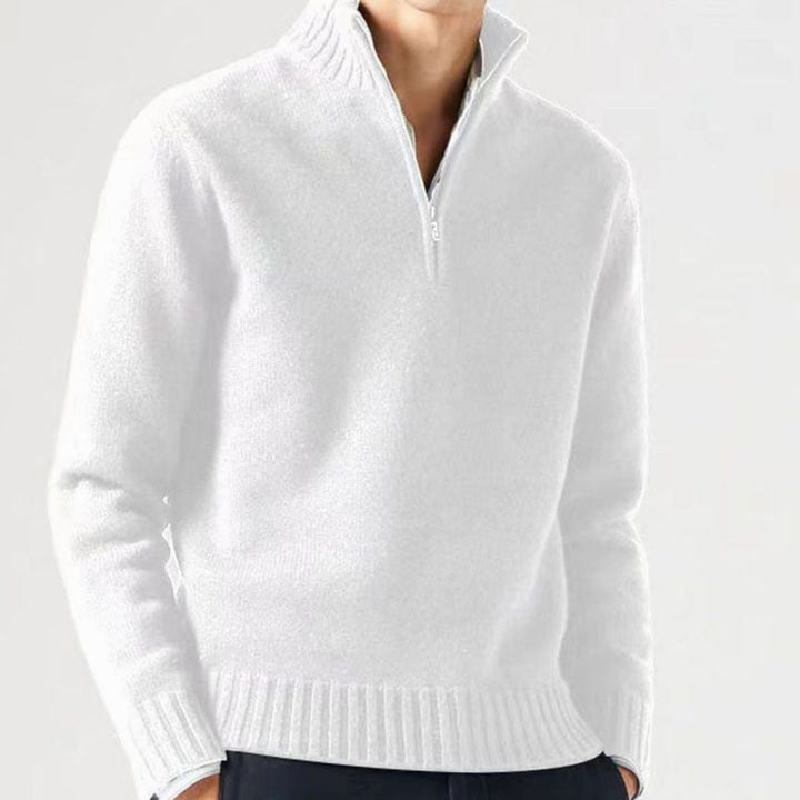 Heren Gebreide Quarter-Zip Trui met Staande Kraag - Wit