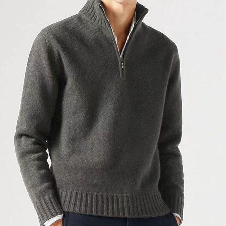 Heren Gebreide Quarter-Zip Trui met Staande Kraag - Grijs