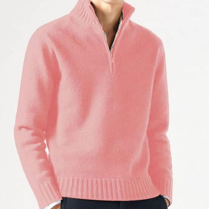 Heren Gebreide Quarter-Zip Trui met Staande Kraag - Rood