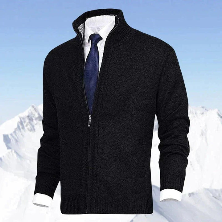 Heren Gebreide Rits Cardigan Staande Kraag Vest - Zwart