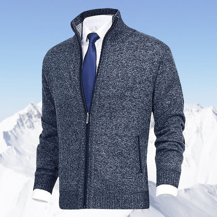 Heren Gebreide Rits Cardigan Staande Kraag Vest - Blauw